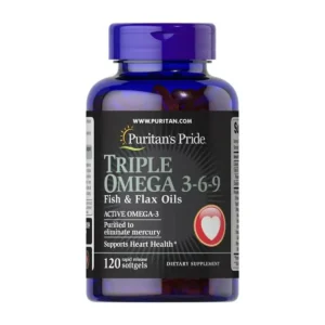  حبوب Triple Omega 3 6 9 من Puritan's Pride، مكمل أوميجا 3 6 9 يحتوي على زيت السمك وزيت بذور الكتان، عبوة 120 سوفت جيل لدعم صحة القلب والصحة العامة