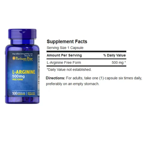 كبسولات L-Arginine من Puritan’s Pride 500 mg لدعم تدفق الدم والأداء الرياضي وصحة الدورة الدموية-ارجينين 500 لدعم تدفق الدم والأداء الرياضي وصحة الدورة الدموية-إل أرجينينارجنين سعر-ارجنين ٥٠٠-ارجينين 500 ملجم-puritan's pride l arginine-مكمل ارجينين