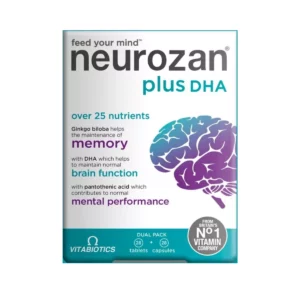 نيورومايند بلس DHA (Neuromind Plus DHA) من Vitabiotics هو مكمل غذائي للذاكرة والتركيز يجمع مجموعة من الفيتامينات والمعادن مع أوميجا 3 وDHA، ما يجعله خيارًا لمن يبحث عن حبوب لتقوية الذاكرة والتركيز وفيتامينات تساهم في وظائف الدماغ والأداء الذهني الطبيعي.