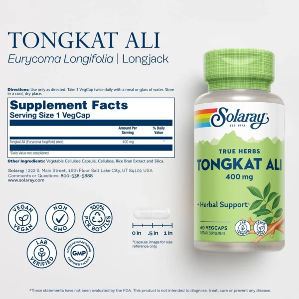 اشعر بمستويات عالية من المتعة مع Solaray Tongkat Ali 400 mg - اطلب الآن