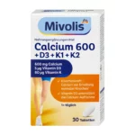 Mivolis Calcium 600 Vitamin D3 K مكمل غذائي لدعم صحة العظام والأسنان يحتوي على الكالسيوم وفيتامين D3 وK-mivolis dm calcium d3 مكمل كالسيوم مع فيتامين D3 لدعم صحة العظام والأسنان وتقوية الجسم-mivolis calcium-calcium d3 k-calcium 600-calcium 600 d3-calcica 600 mg حبوب