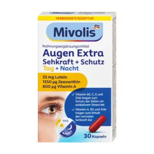 فيتامين للعين اقراص-كبسولات ميفوليس Augen Extra Mivolis حبوب للعين لتقوية البصر Mivolis Augen Extra Sehkraft Schutz Tag Nacht Kapseln