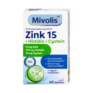 Mivolis Zink Histidin Cystein Depot افضل مكمل للشعر مستورد .. تسوق الآن mivolis فوائد - فوائد دواء mivolis dm - دواعي استعمال mivolis - أفضل فيتامين للشعر والبشرة - أفضل ملتي فيتامين للشعر والبشرة - دواعى استعمال mivolis - فيتامين مكمل غذائي للشعر - افضل مكمل غذائي لتساقط الشعر - اقوى مكمل غذائي للشعر