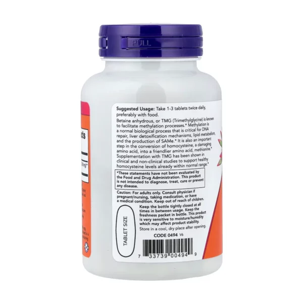 NOW TMG Betaine 1000 mg لدعم عملية المثيلة وصحة الكبد - tmg now - تي ام جي - tmg supplement benefits - betaine 1000 mg